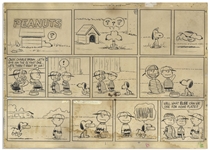 Charles Schulz Original Hand-Drawn Sunday Peanuts Comic Strip From 1960 -- In This Very Cute Strip, Snoopy Reclaims His Dinner Bowl, Used by Charlie Brown for Home Plate in the Baseball Game